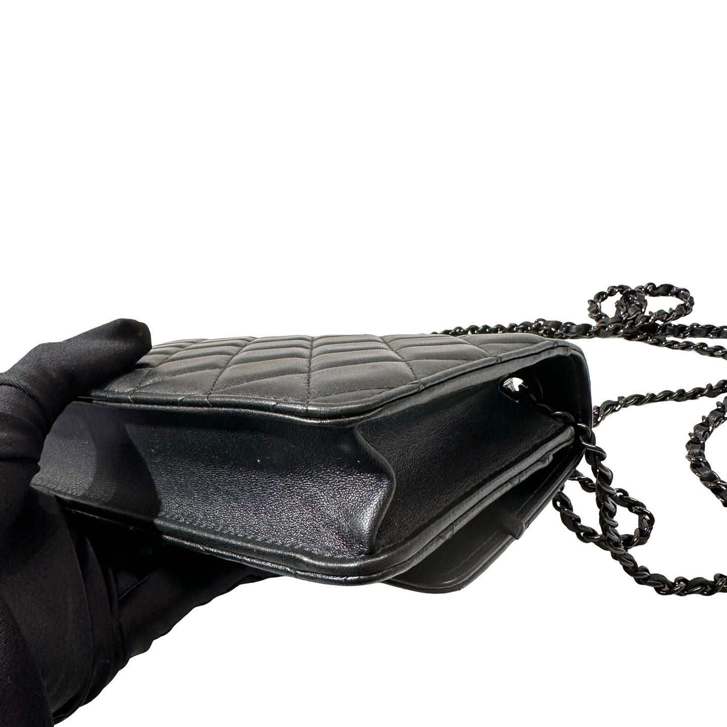 Used Chanel Lambskin Leather WOC Cross Body Bag So Black