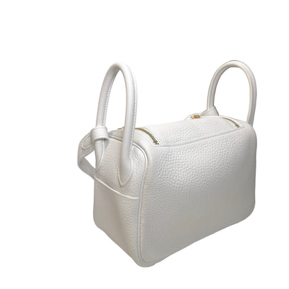 Used HERMES Clemence Leather Mini Lindy Cross body bag White GHW