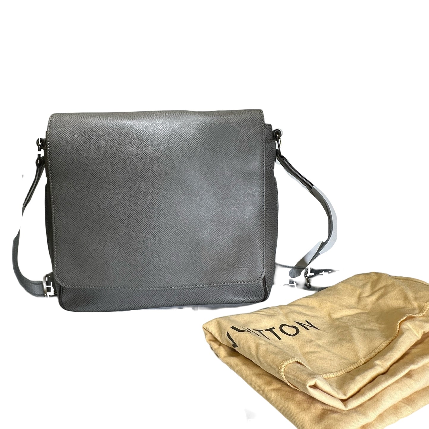 Used LOUIS VUITTON Calfskin Roman Messenger Bag Grey PHW