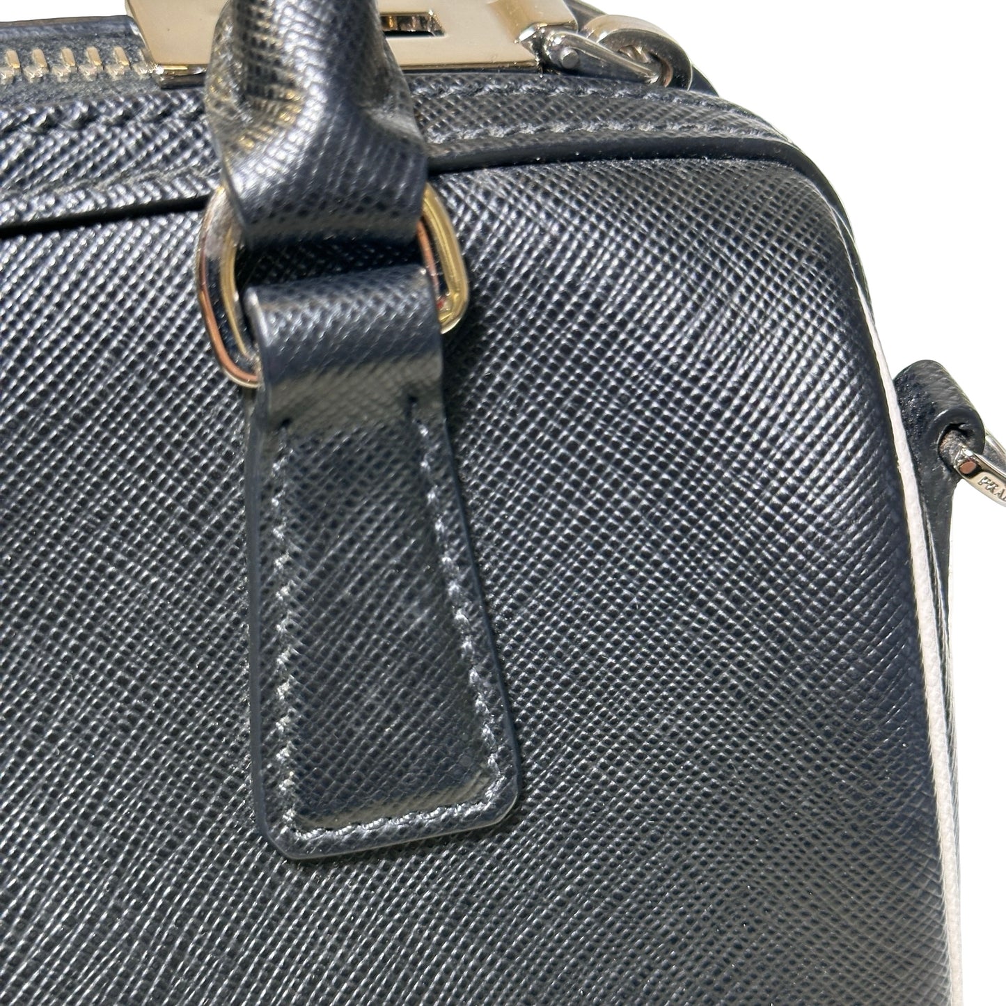 Used PRADA Lambskin Leather Small Top Handle Cross Body Bag PHW Black