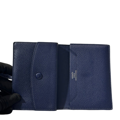 Used HERMÈS Calfskin Leather Bearn Wallet Navy Blue PHW