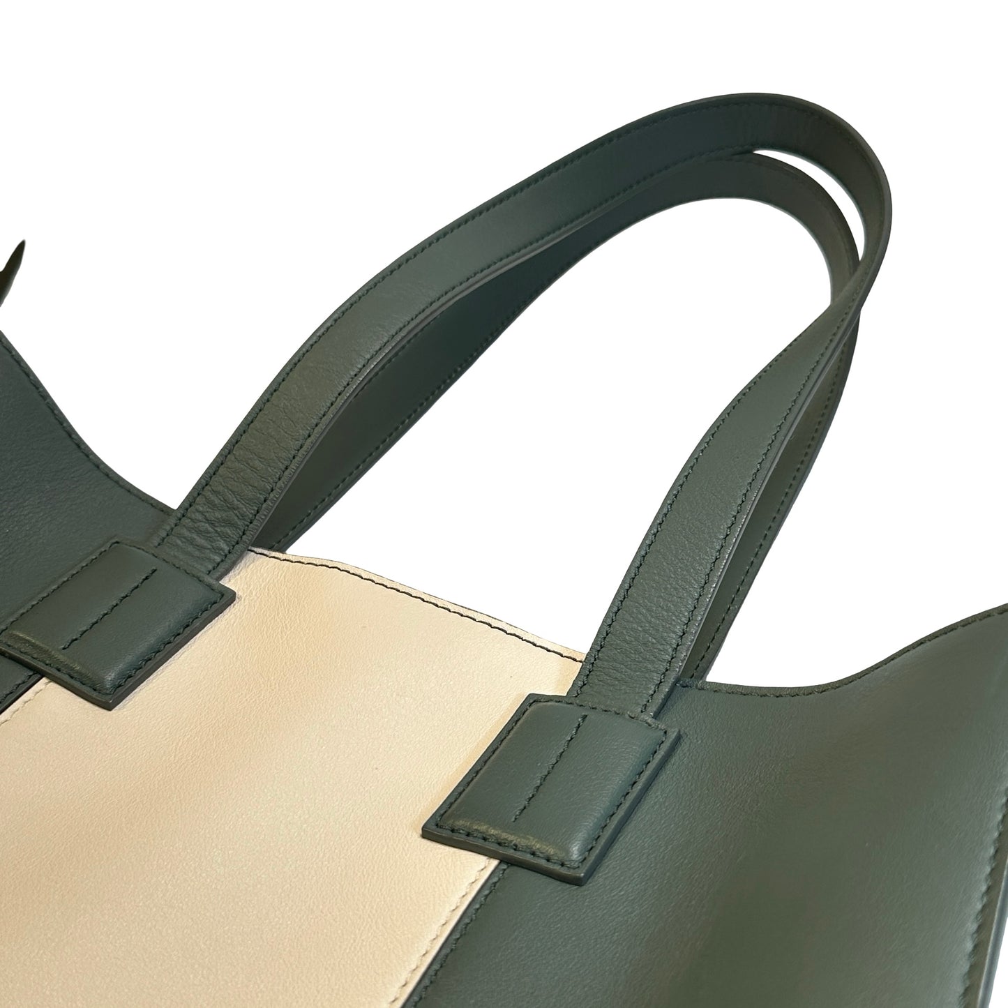Used BALLY Leather Colorblock Tote Bag Tote Bag Dark Green Beige
