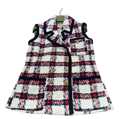 Unused GUCCI Tweed Vest Jacket White Red Blue