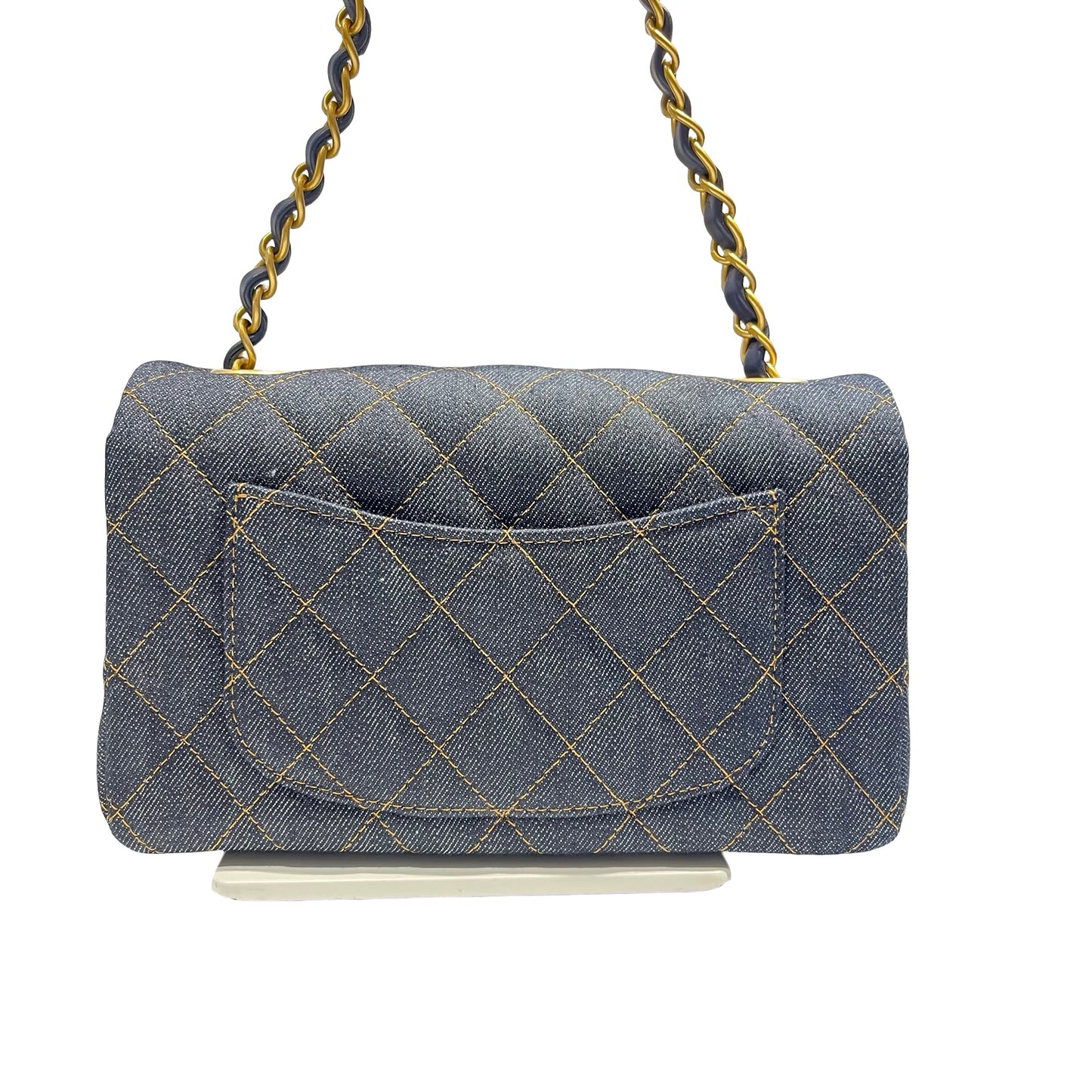 Unused Chanel Denim 20 Mini Flap Shoulder Bag Navy Blue GHW