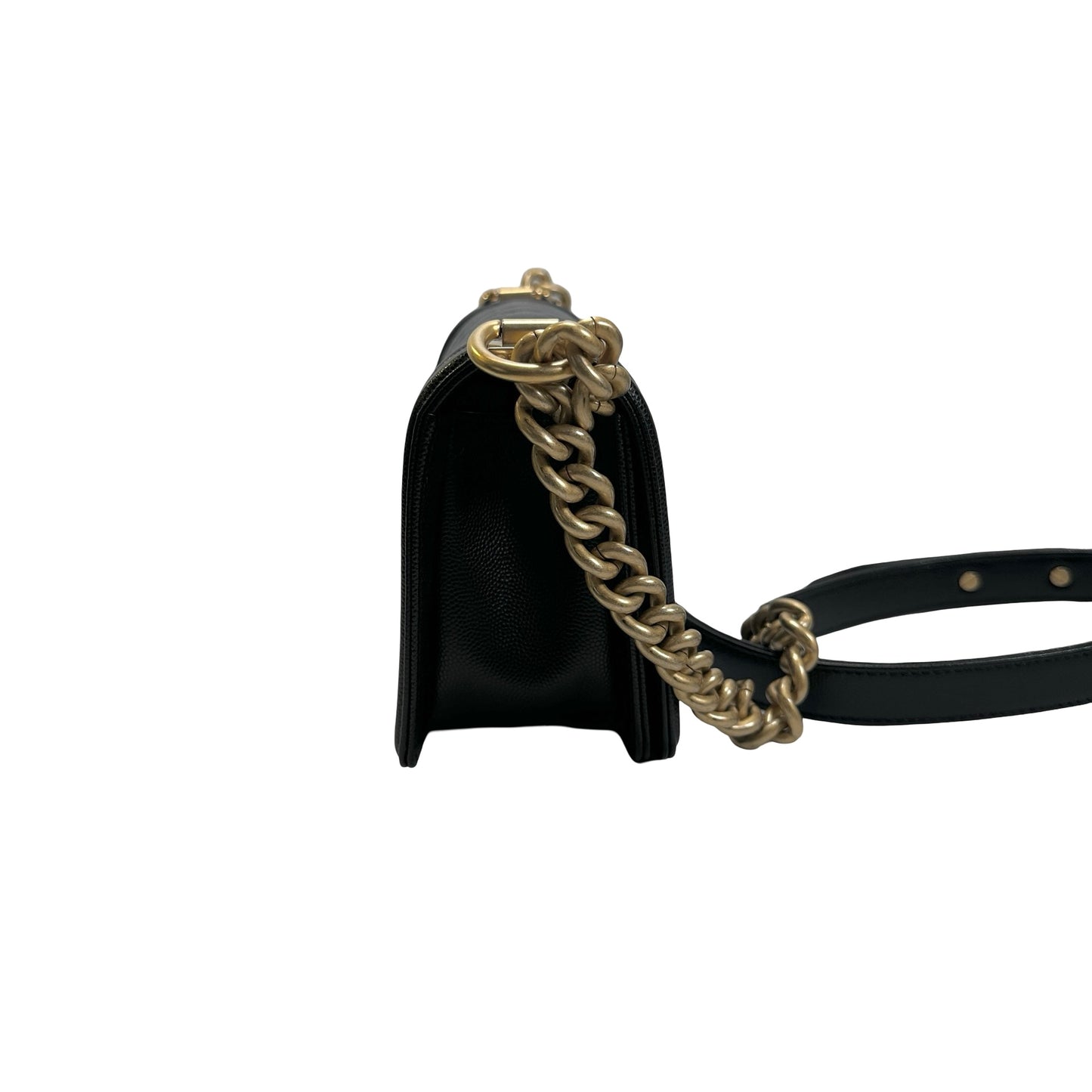 Used CHANEL Quilted Caviar Boy Bag Chain Shoulder Bag Black GHW