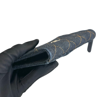 Used CHANEL Quilted Denim Denim Quilted Wallet Pouch Blue