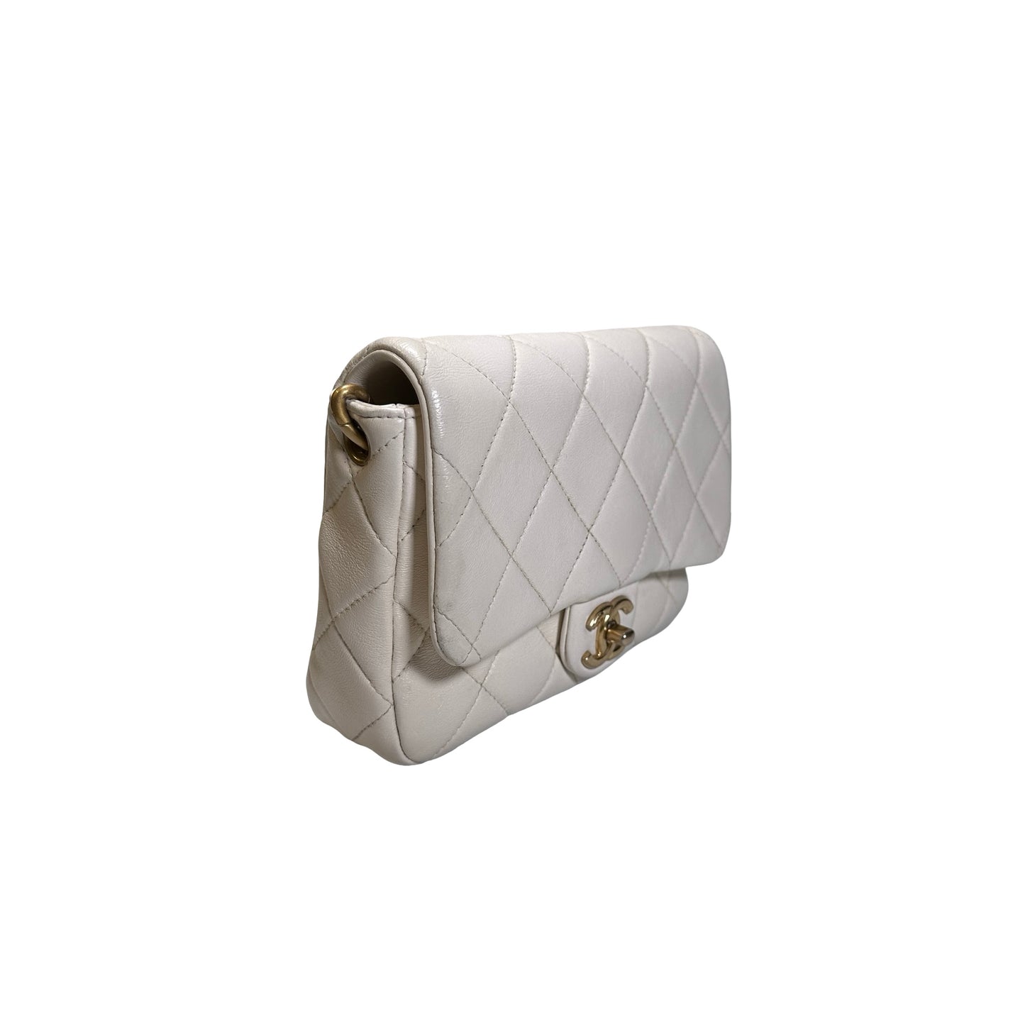 Used CHANEL Quilted Classic Flap Chain Shoulder Bag White