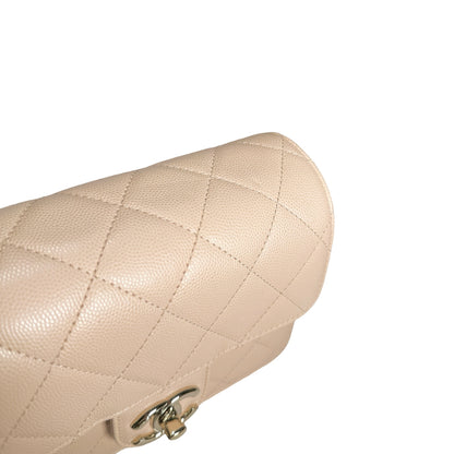 Used CHANEL Quilted Caviar Flap Bag Chain Shoulder Bag Beige