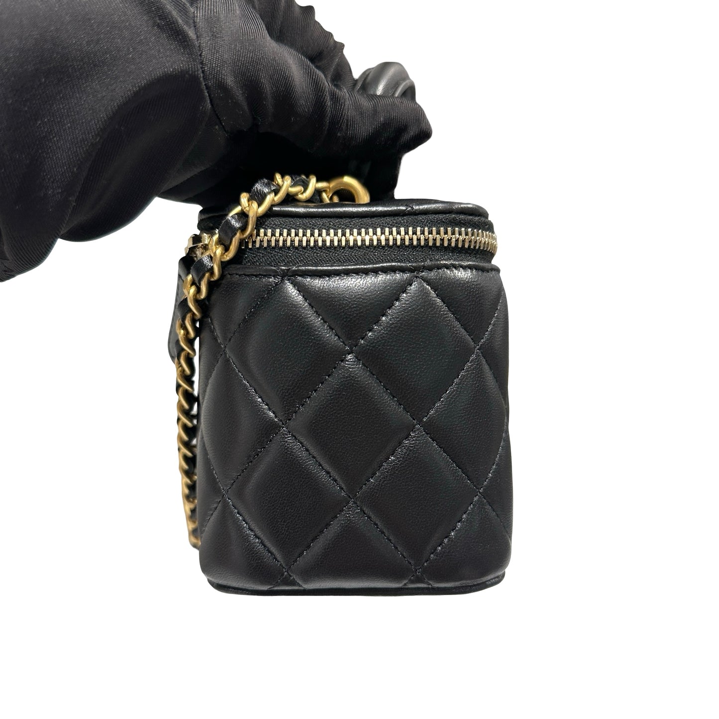 Used CHANEL Matelassé Lambskin Vanity Case Vanity case Black Gold
