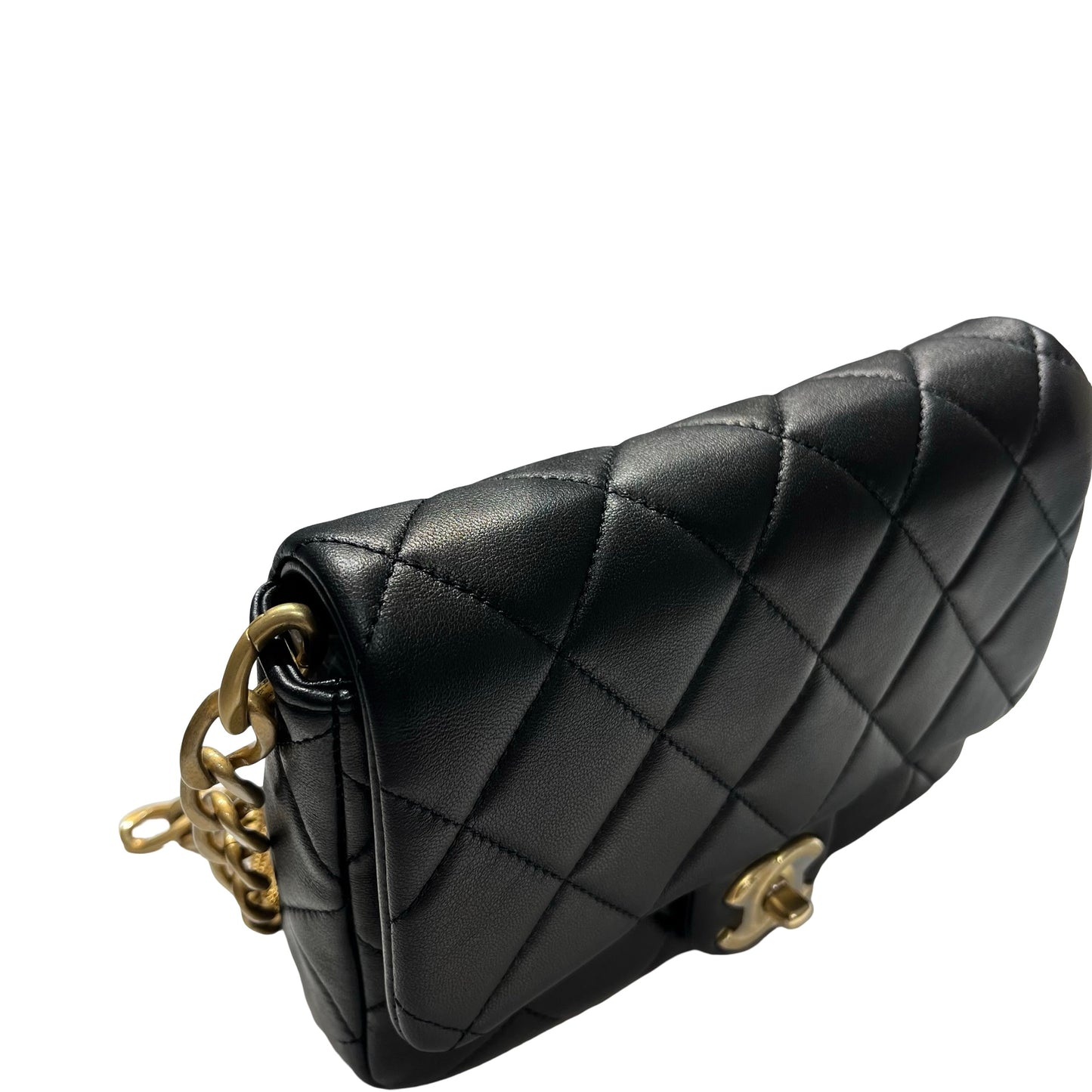 Used CHANEL Lambskin 23A Tassel hobo Hobo Bag Black Gold