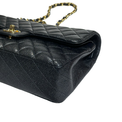 Used CHANEL Caviar Leather Classic Flap Medium Chain Shoulder Bag Black PHW