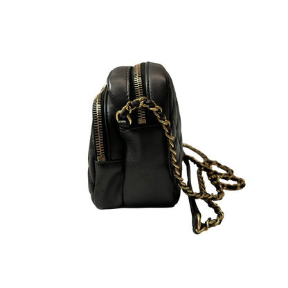 Used Chanel Calfskin Leather Camera Shoulder Bag Black GHW
