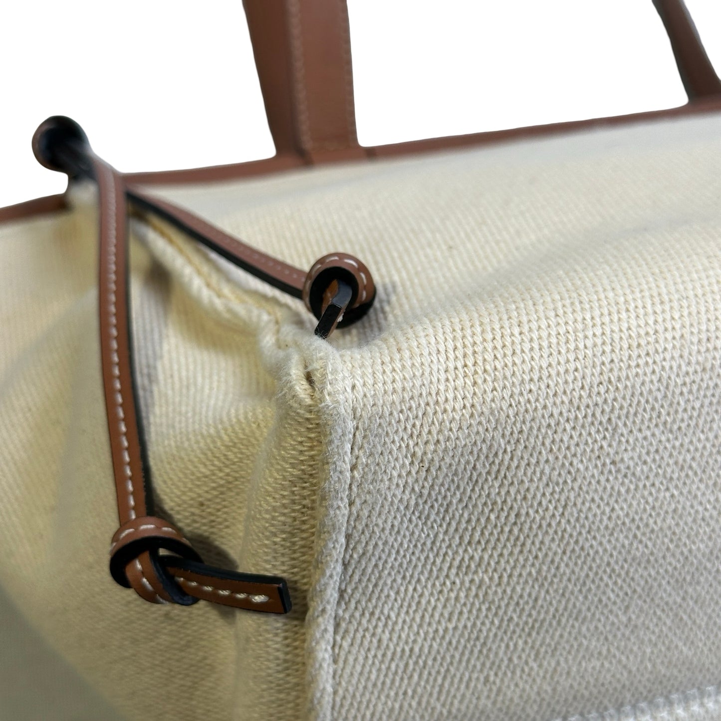 Used LOEWE Canvas Calfskin Cushion Tote Bag Ecru Tan
