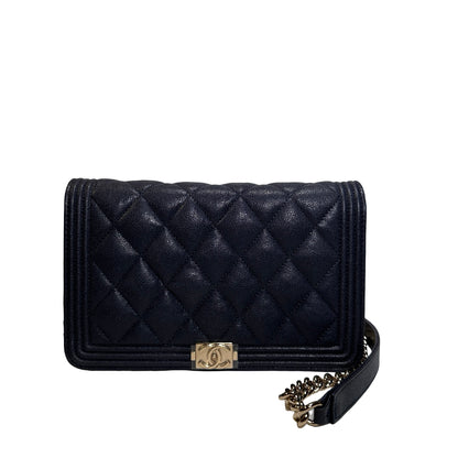 Used CHANEL Quilted BOY CHANEL WALLET ON CHAIN Wallet on chain Navy GHW