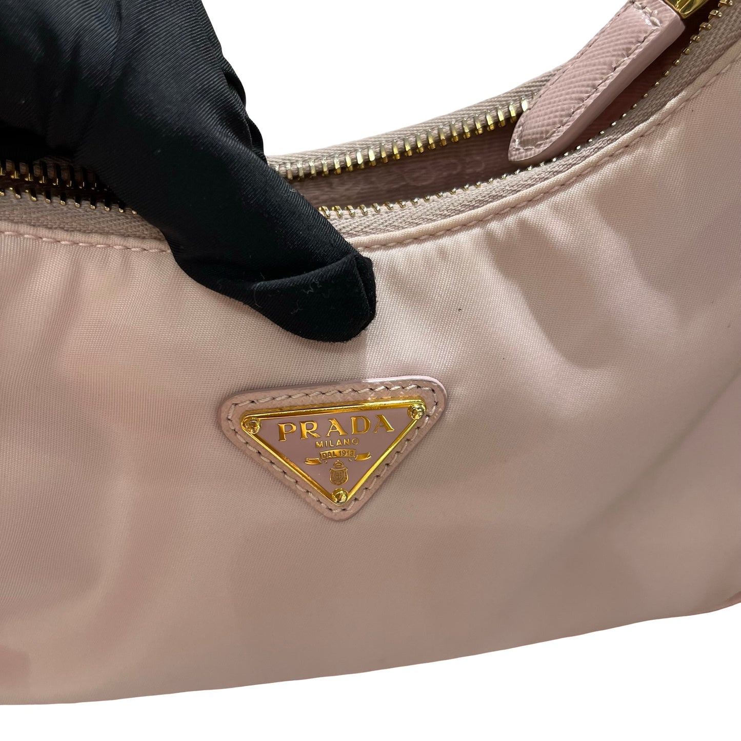 Used PRADA Nylon Calfskin Leather Re-Edition Shoulder Bag Pink GHW