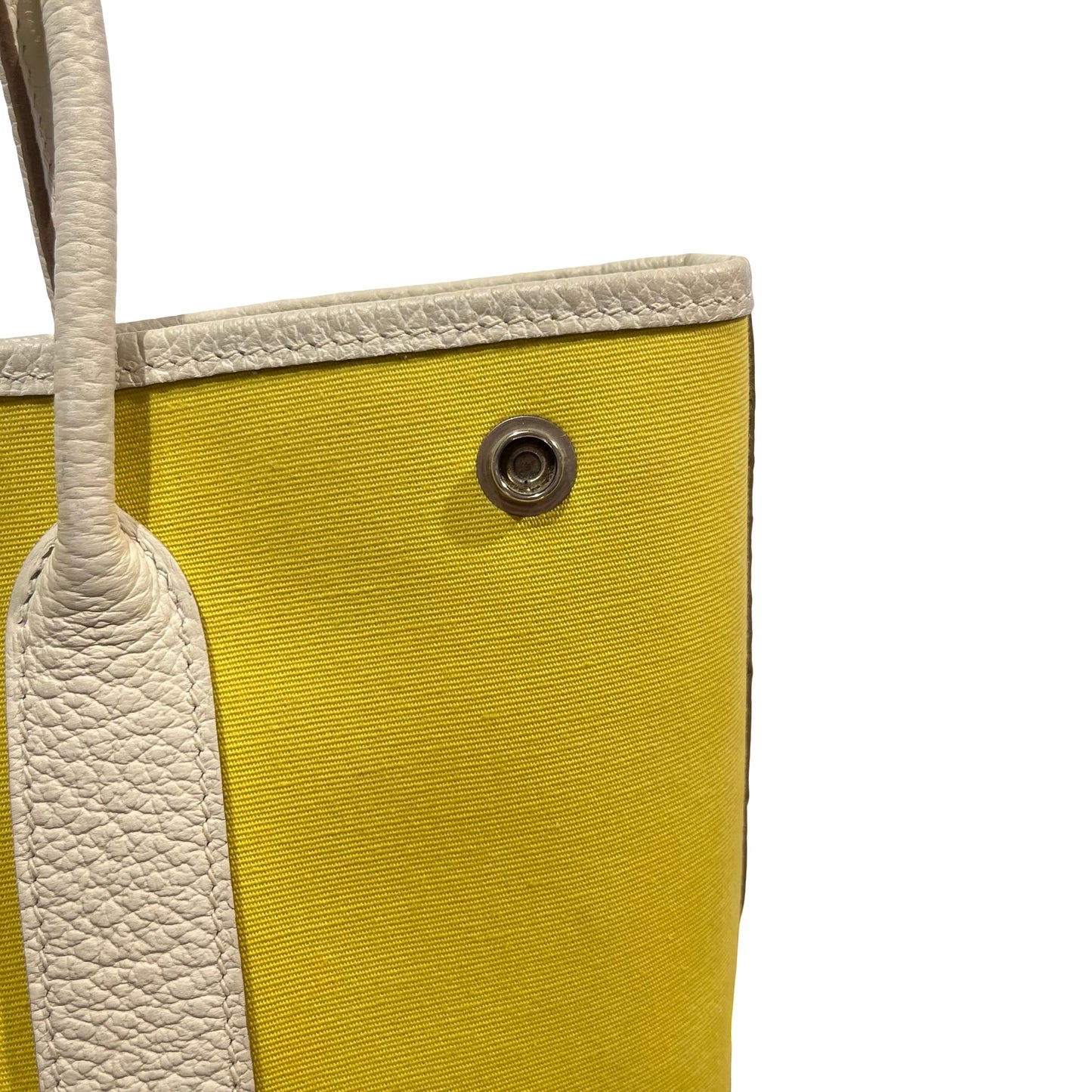 Used HERMES Canvas Leather Garden File Tote Bag Yellow White