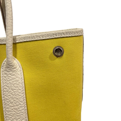 Used HERMES Canvas Leather Garden File Tote Bag Yellow White