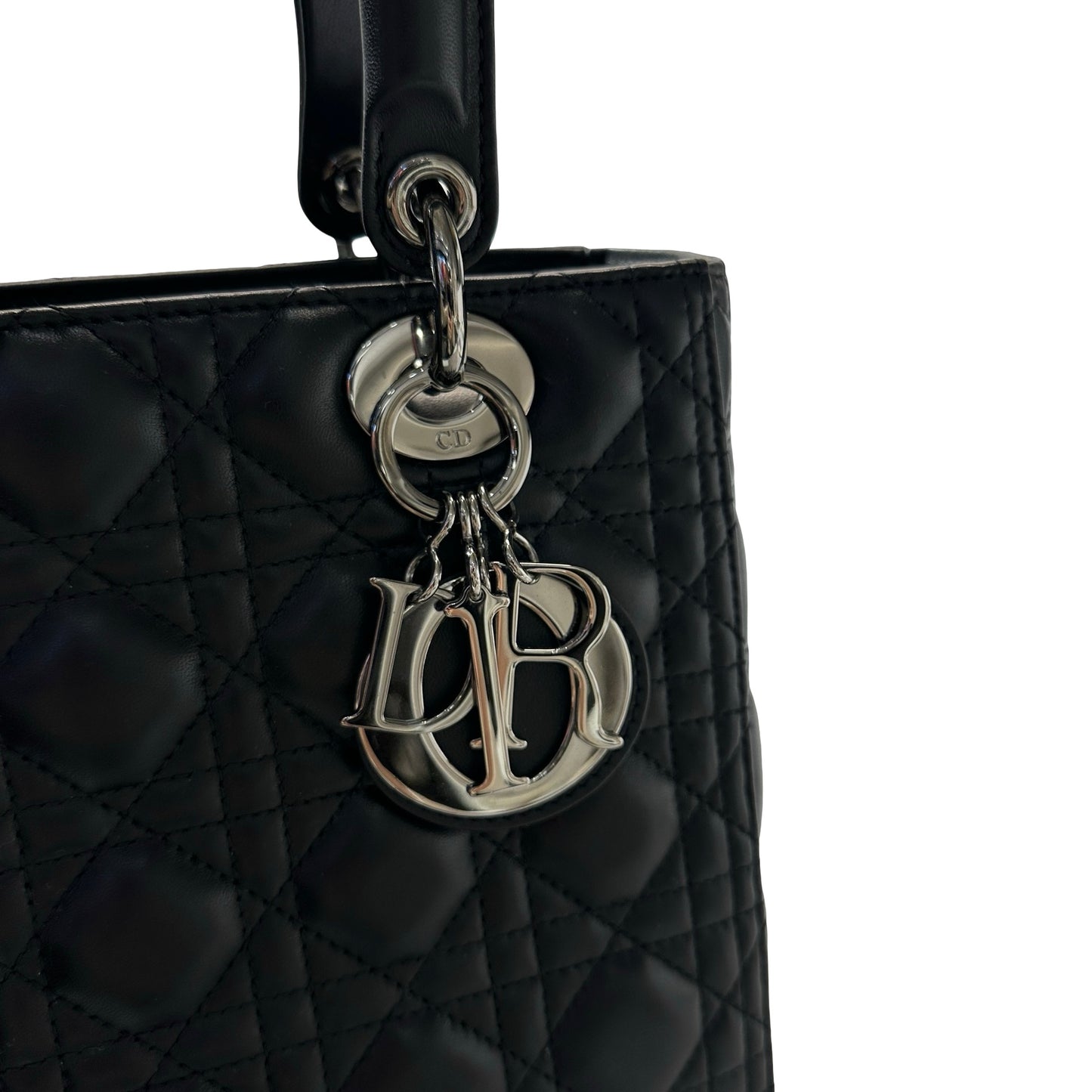 Used DIOR Lambskin Leather Lady Dior Medium Handbag Black