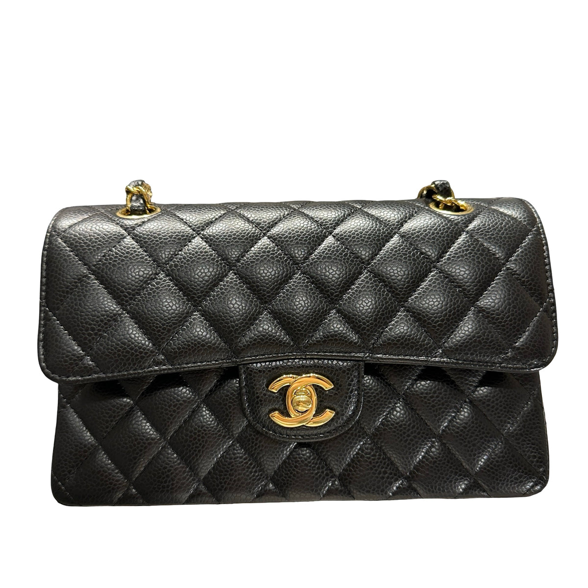 Used CHANEL Caviar Classic Flap Chain Shoulder Bag Black Gold