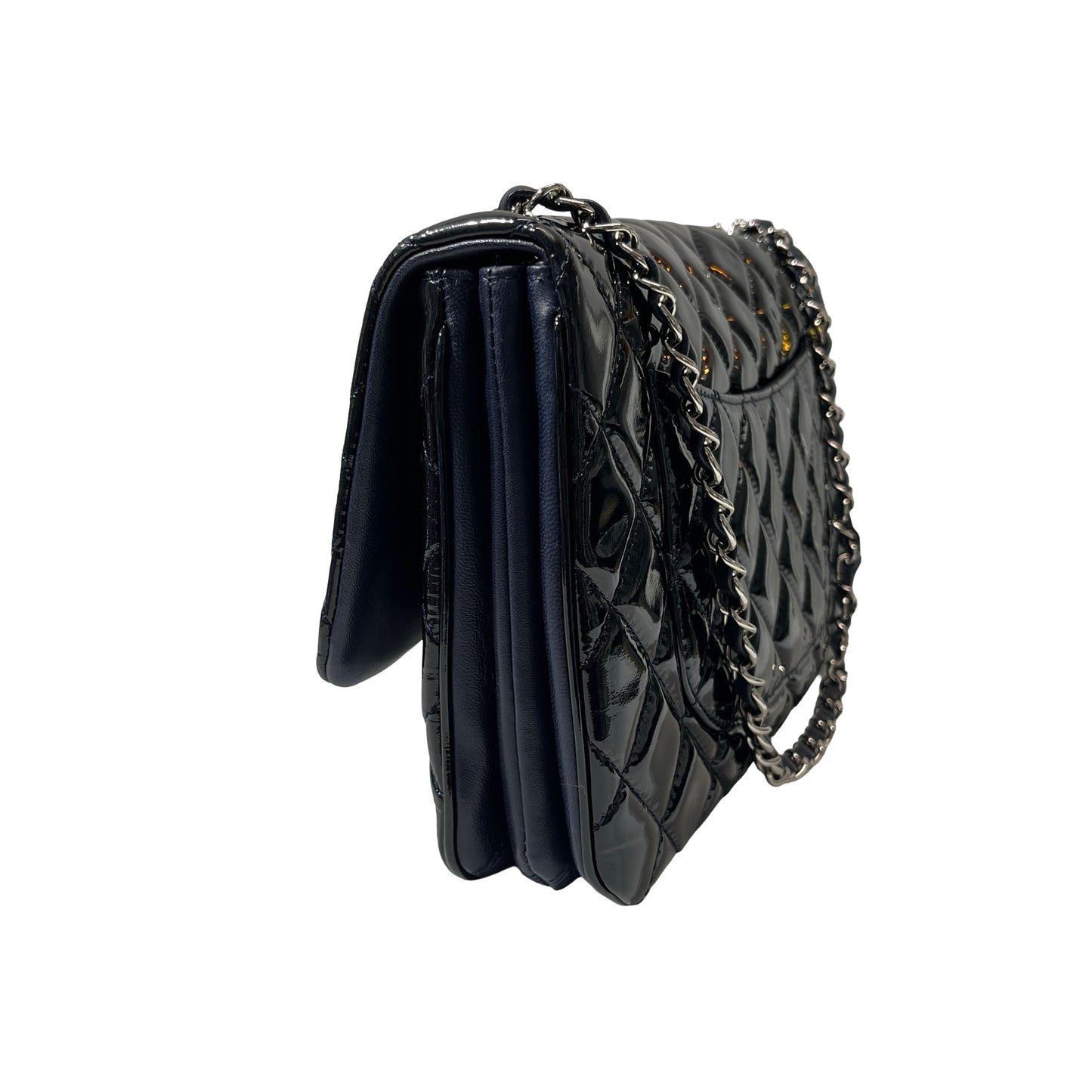 Used CHANEL Patent Leather FLAP Shoulder Bag Black PHW