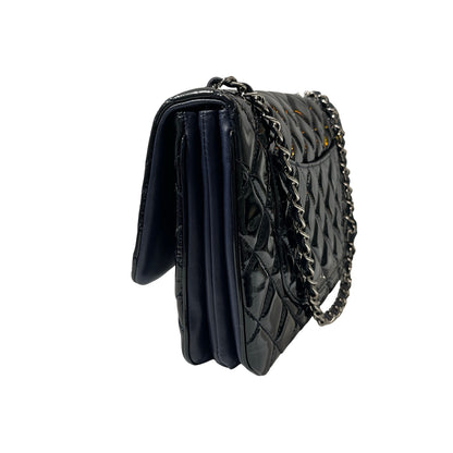 Used CHANEL Patent Leather FLAP Shoulder Bag Black PHW