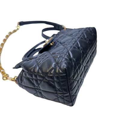 Used Dior Lambskin Leather Jolie Top Handle Cross Body Bag Black GHW