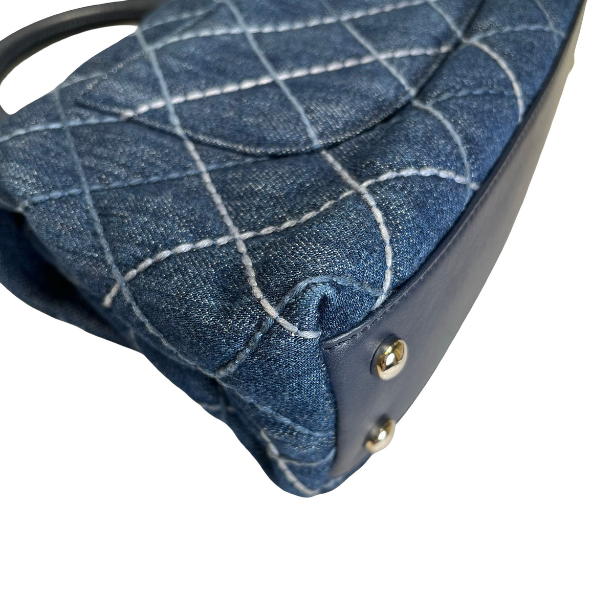 Used CHANEL Quilted Denim Coco Handle Small Handbag Denim Navy