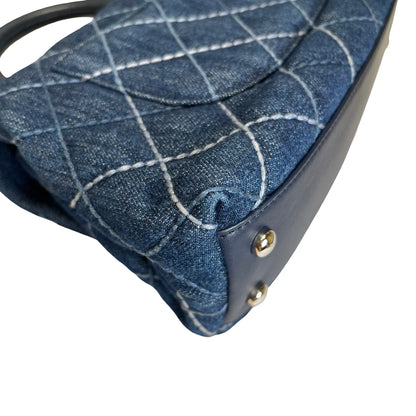 Used CHANEL Quilted Denim Coco Handle Small Handbag Denim Navy