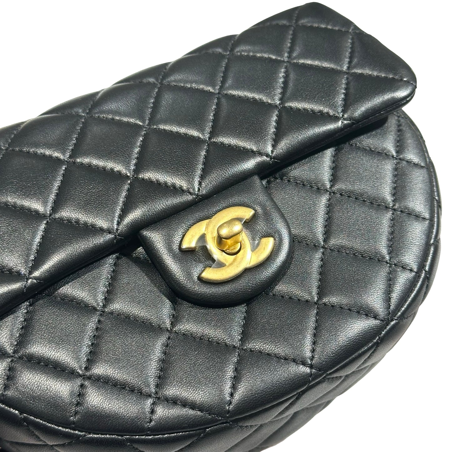 New CHANEL Lambskin Leather New CHANEL Lambskin Leather Hobo with Camellia Chain Shoulder Chain Shoulder Bag Black GHW