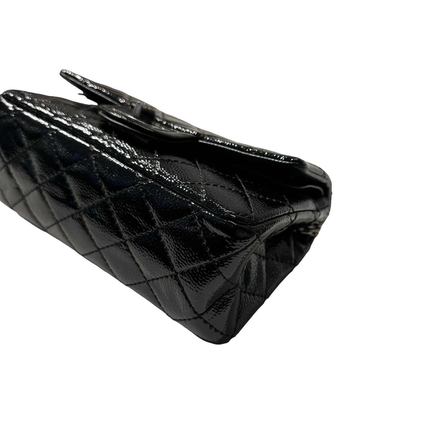 Used CHANEL Patent Leather 2.55 Mini 224 Double Flap Shoulder Bag Black PHW