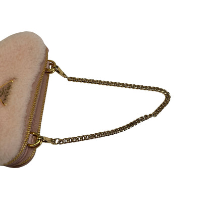 Used PRADA Shearling Triangle Mini Bag Mini Bag Pink GHW