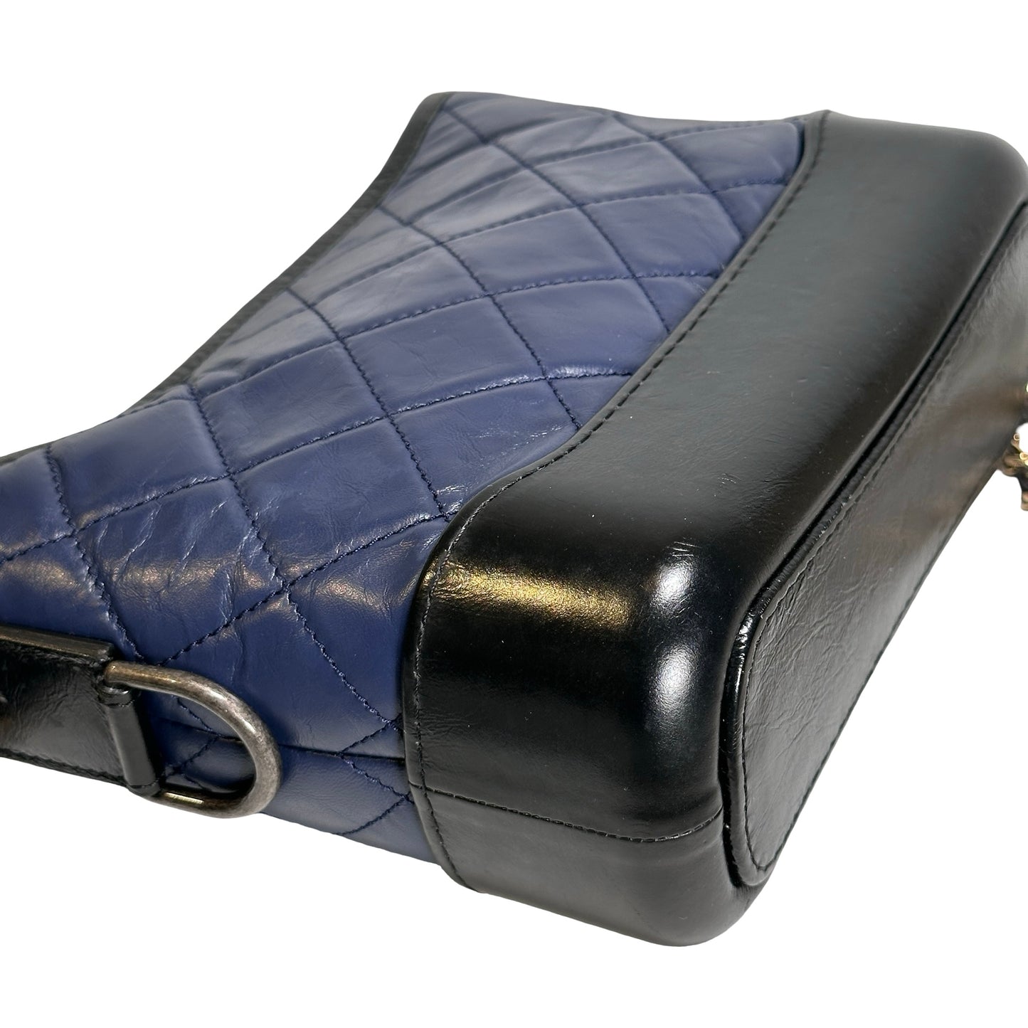 Used CHANEL Quilted Aged Calfskin Smooth Calfskin Gabrielle Hobo Bag Navy Black
