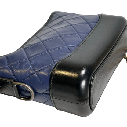 Used CHANEL Quilted Aged Calfskin Smooth Calfskin Gabrielle Hobo Bag Navy Black