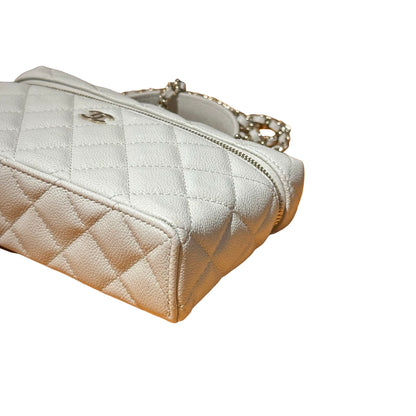 Used CHANEL Calfskin Leather Cross Body Bag Grey GHW