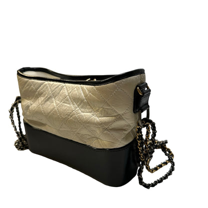 Used CHANEL Quilted Calfskin Gabrielle Hobo Bag White Black