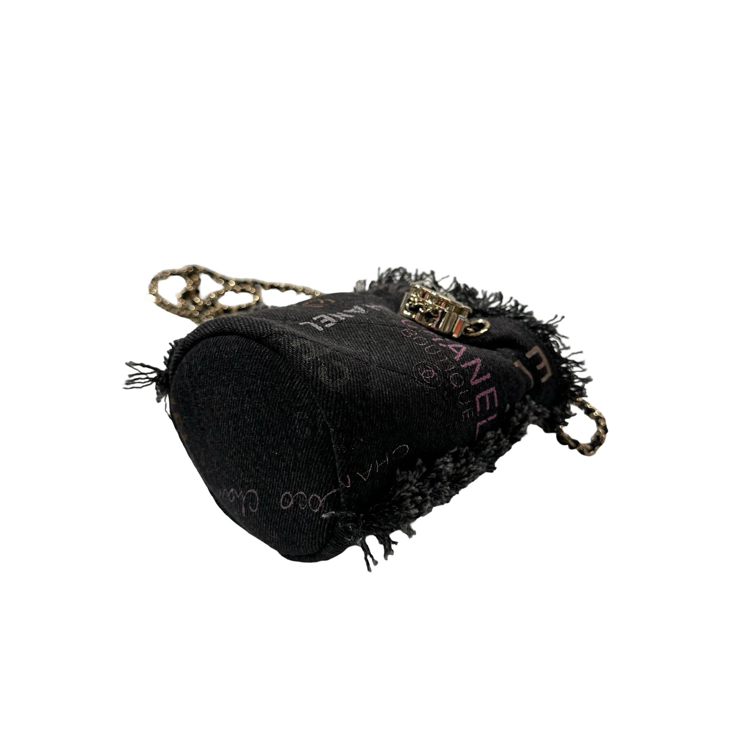 Used CHANEL Denim Bucket Bucket Bag Black GHW