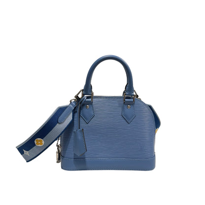 Used LOUIS VUITTON Calfskin Leather Alma Two Way Shoulder Bag PHW Blue