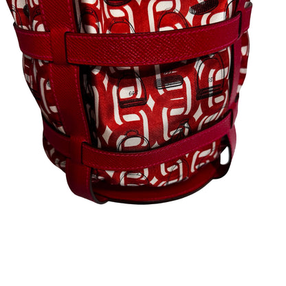 Used HERMÈS Silk Leather Musardine Bucket Bag Red