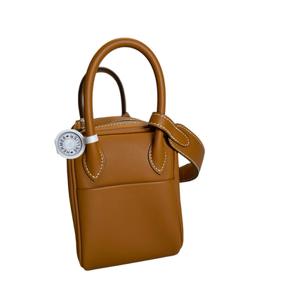 Brand New HERMES Swift Mini Lindy Shoulder Bag Toffee PHW