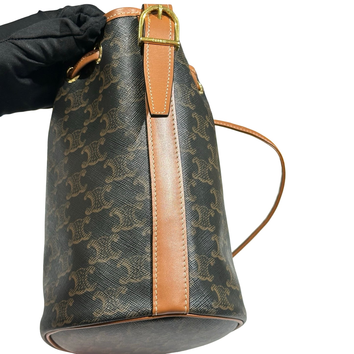 Used CÉLINE Canvas Bucket Cross Body Bag Brown GHW