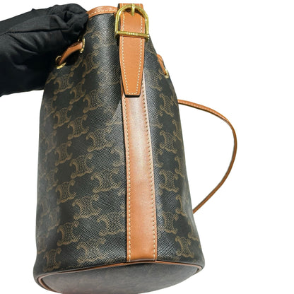 Used CÉLINE Canvas Bucket Cross Body Bag Brown GHW