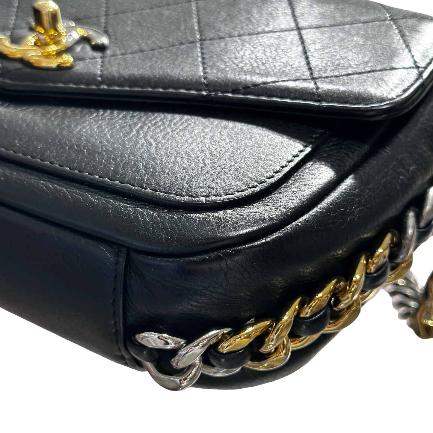 Used CHANEL Cross Body Bag Black GHW PHW