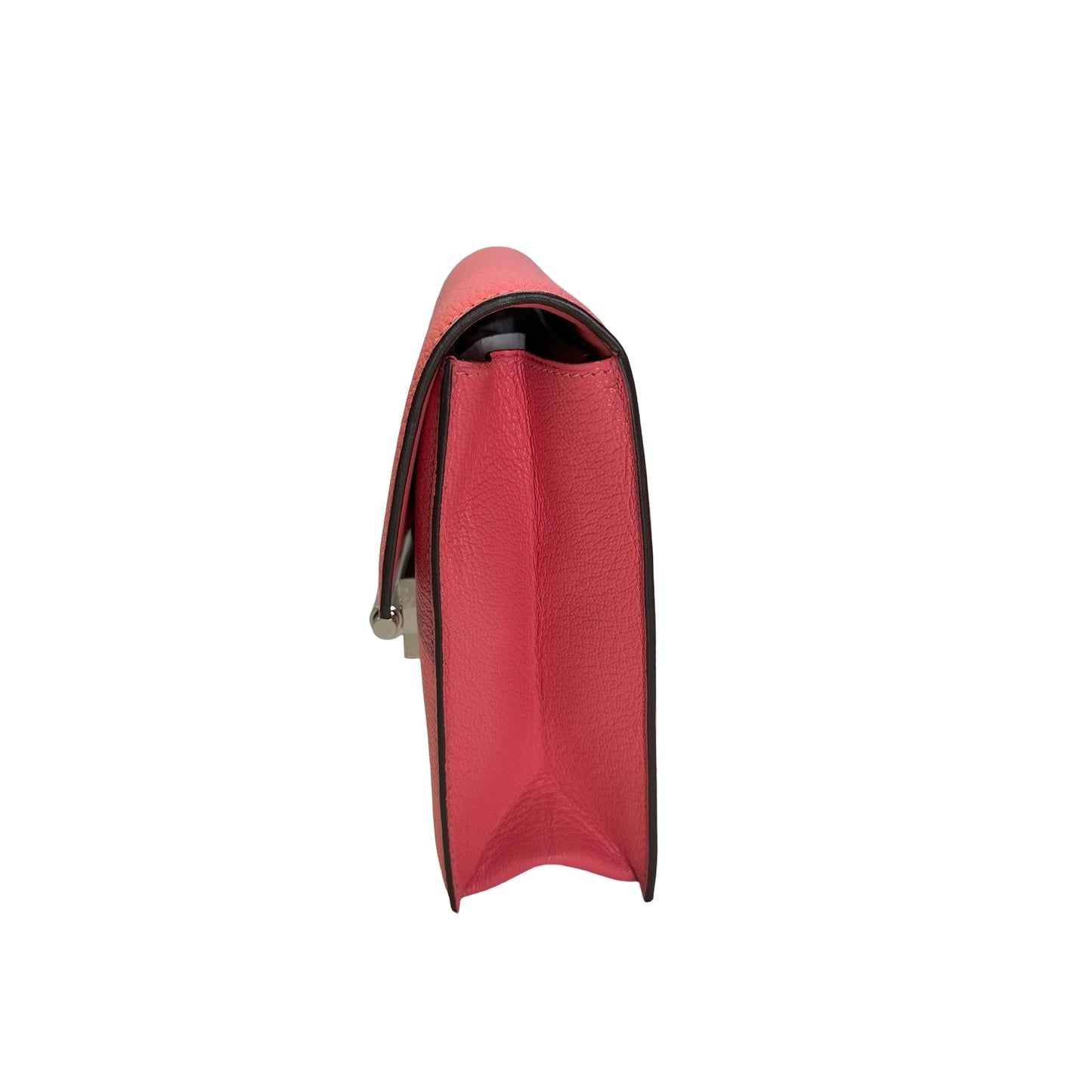 Used HERMES Chevre Verrou Clutch Handbag Pink PHW