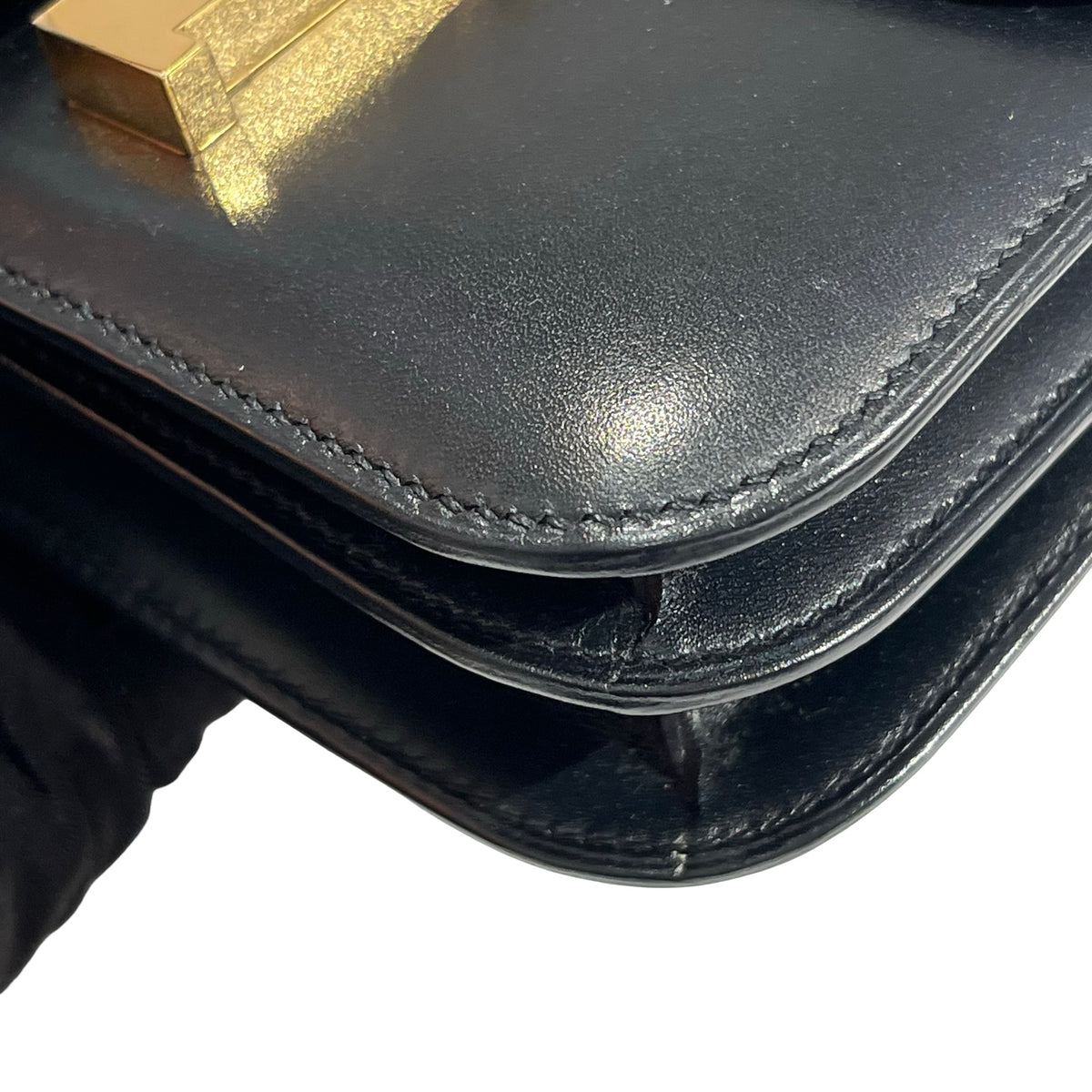 Used HERMES Box Calf Mini Constance Shoulder Bag Black Gold