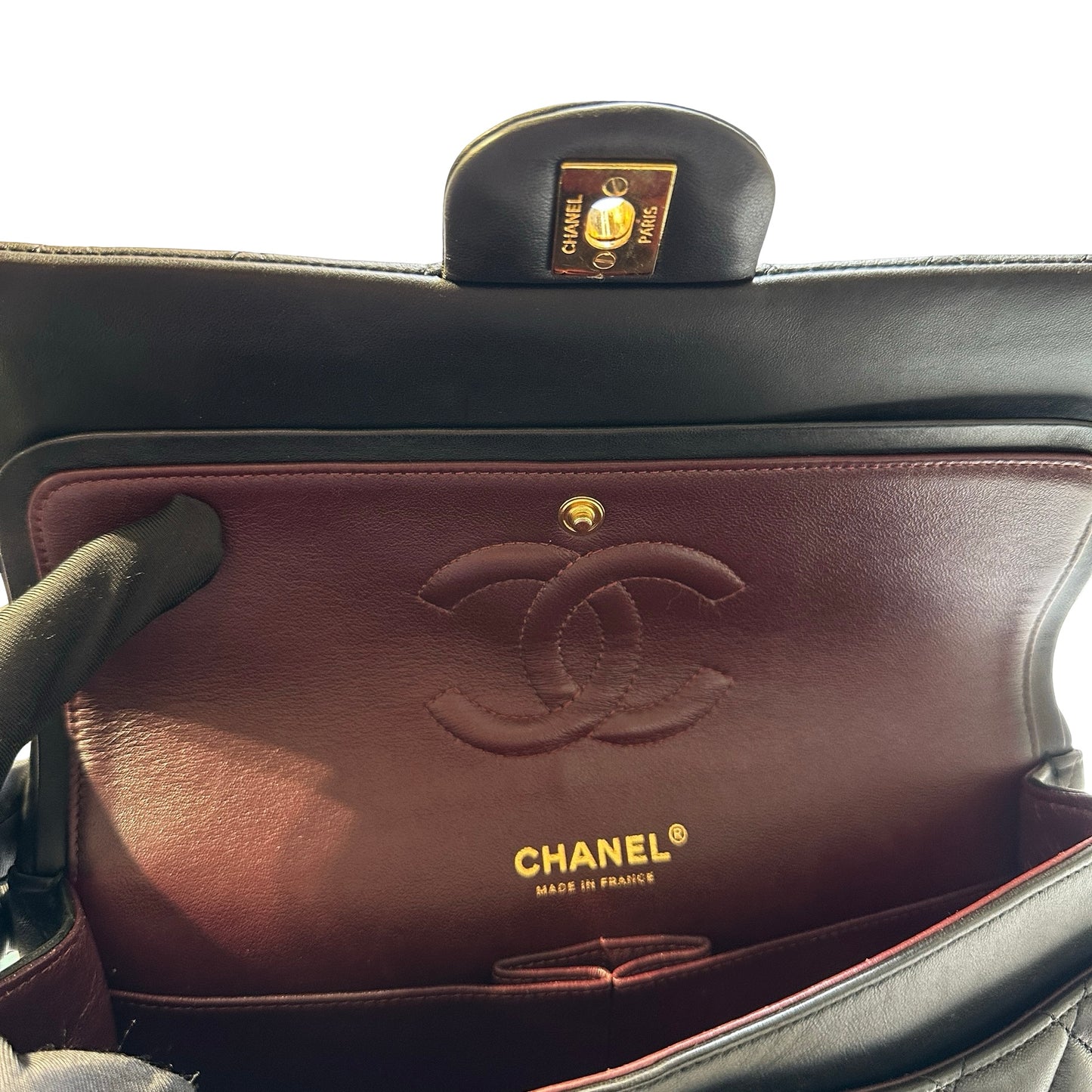 Used CHANEL Quilted Lambskin Classic Flap Chain Shoulder Bag Black Gold