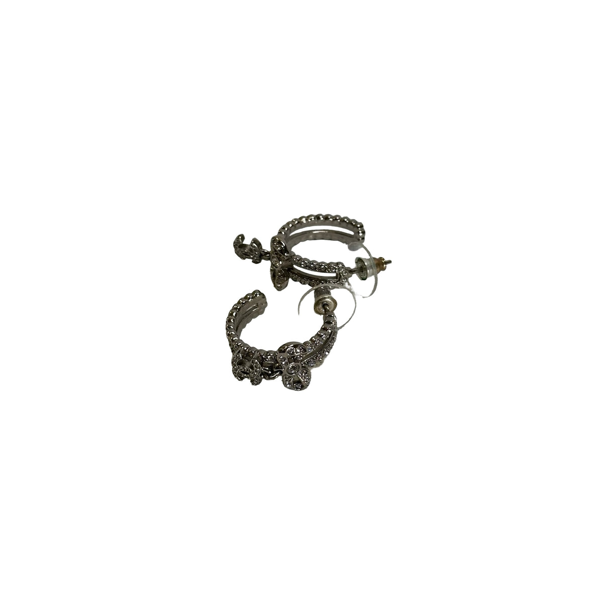 Used CHANEL Crystals Silver-tone hardware CC Logo Crystal Crescent Moon Earrings Earrings Silver Clear