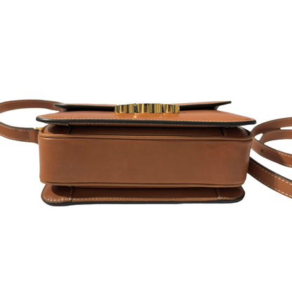 Used Céline Calfskin Leather Triomphe Shoulder Bag GHW Brown