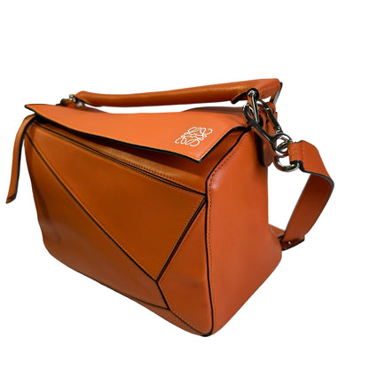 Used LOEWE Leather Puzzle Bag Handbag Orange