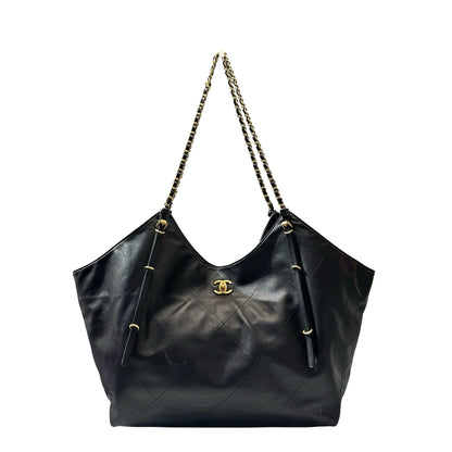 Used CHANEL Calfskin Leather New Chanel MAXI TOTE Shoulder Black GHW