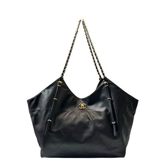 Used CHANEL Calfskin Leather New Chanel MAXI TOTE Shoulder Black GHW